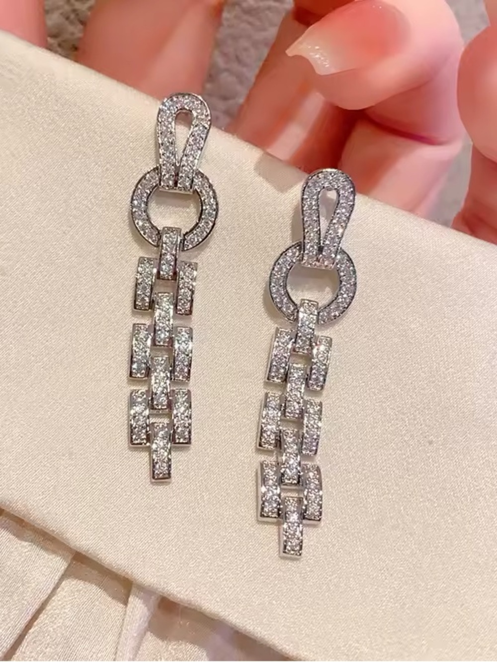 Elegant Luxury Silver tone finish long drop earring - Picture 10 of 10